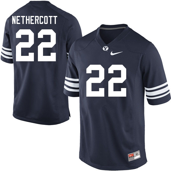 Men #22 Nick Nethercott BYU Cougars College Football Jerseys Sale-Navy